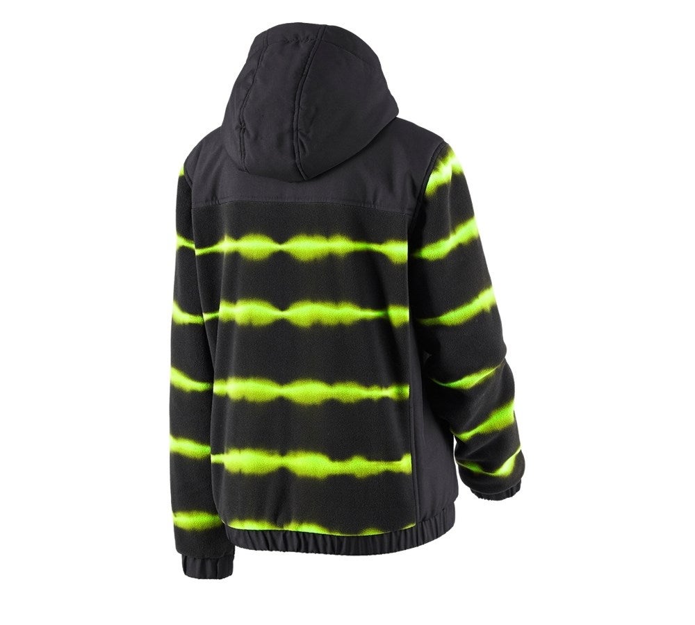 Secondary image Hybr.fleece hoody jacket tie-dye e.s.motion ten,l. black/high-vis yellow