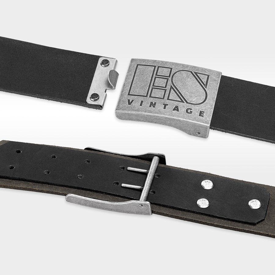 Detailed image Leather buckle belt e.s.vintage black