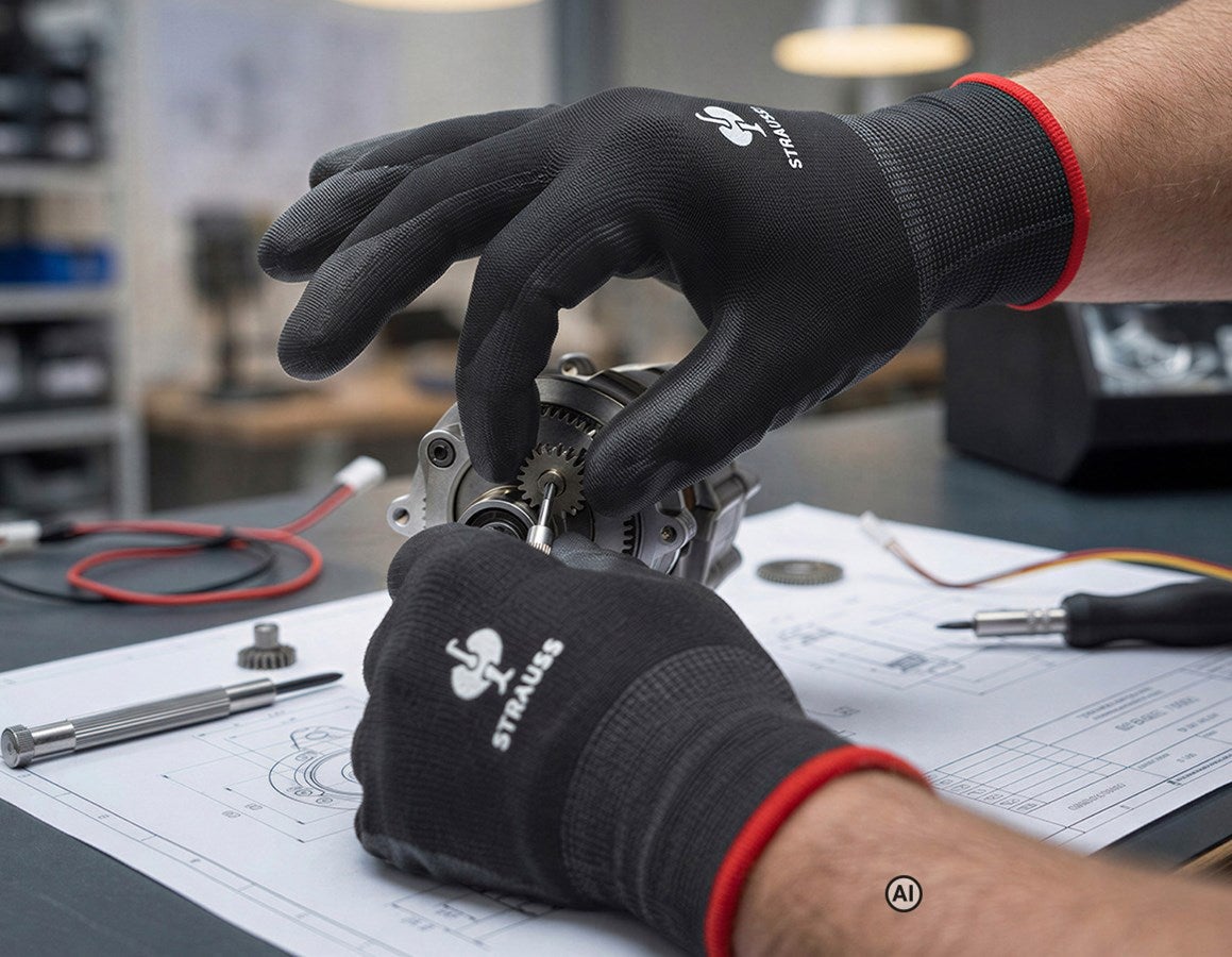 Main action image PU micro gloves black - AI generated / modified