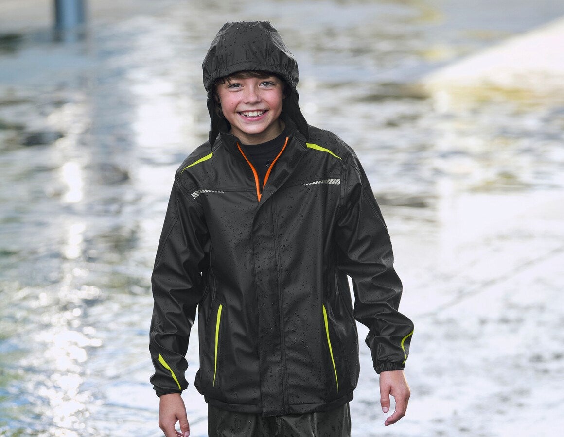 Main action image Rain jacket e.s.motion 2020 superflex, children's black/high-vis yellow/high-vis orange