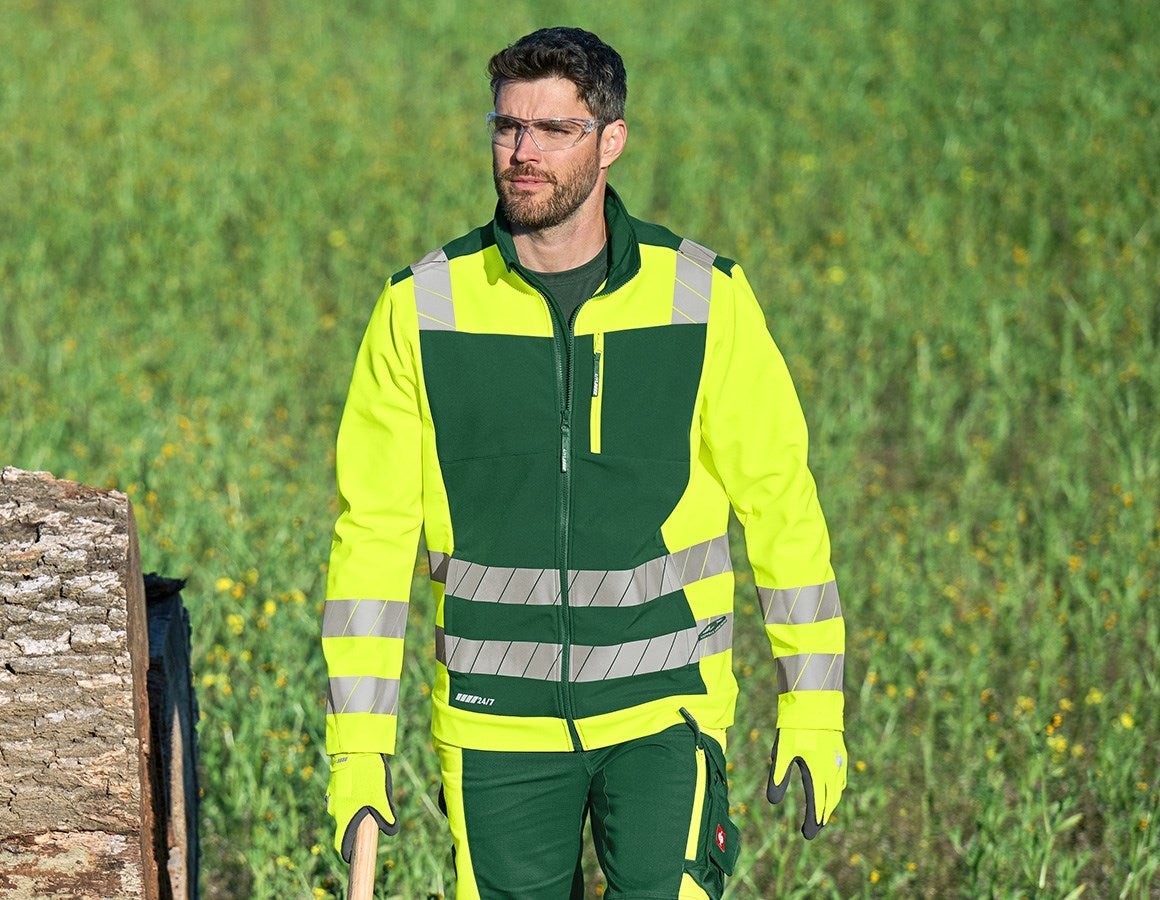 Main action image High-vis softshell jacket e.s.motion 24/7 green/high-vis yellow