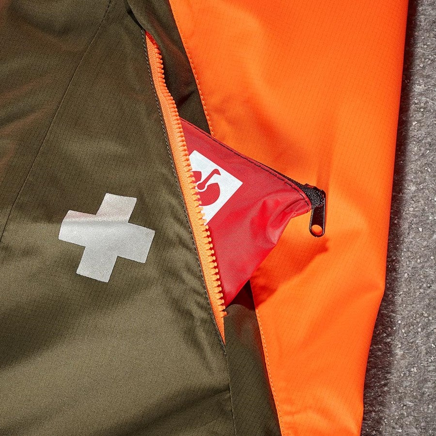 Detailed image e.s. Forestry rain jacket high-vis orange/mudgreen