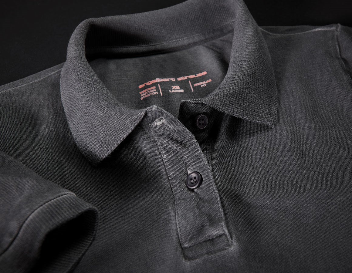 Detailed image e.s. Polo shirt vintage cotton stretch, ladies' oxidblack vintage