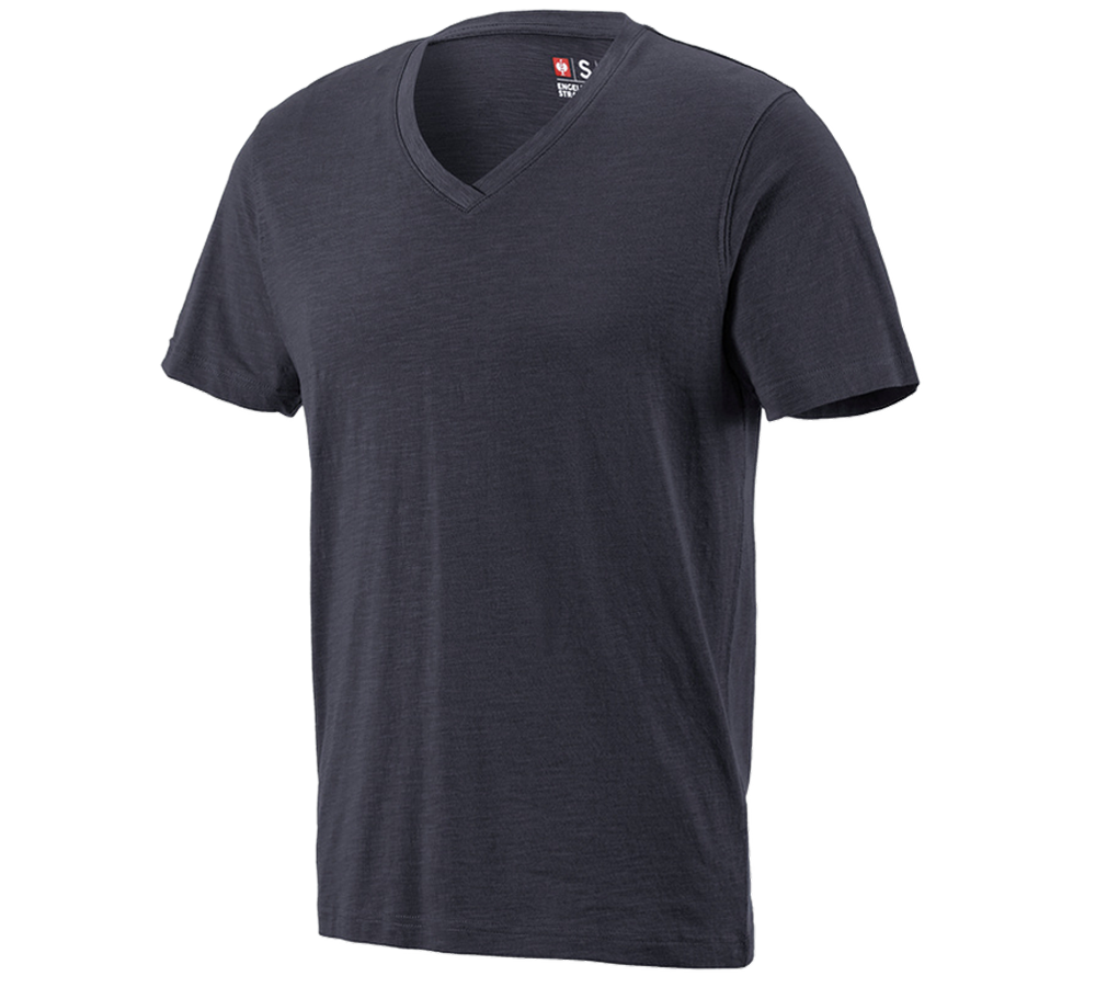 Primary image e.s. T-shirt cotton slub V-Neck sapphire