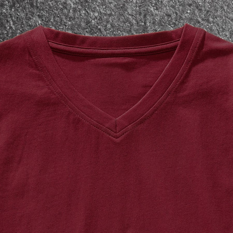 Detailed image e.s. T-shirt cotton stretch V-Neck bordeaux